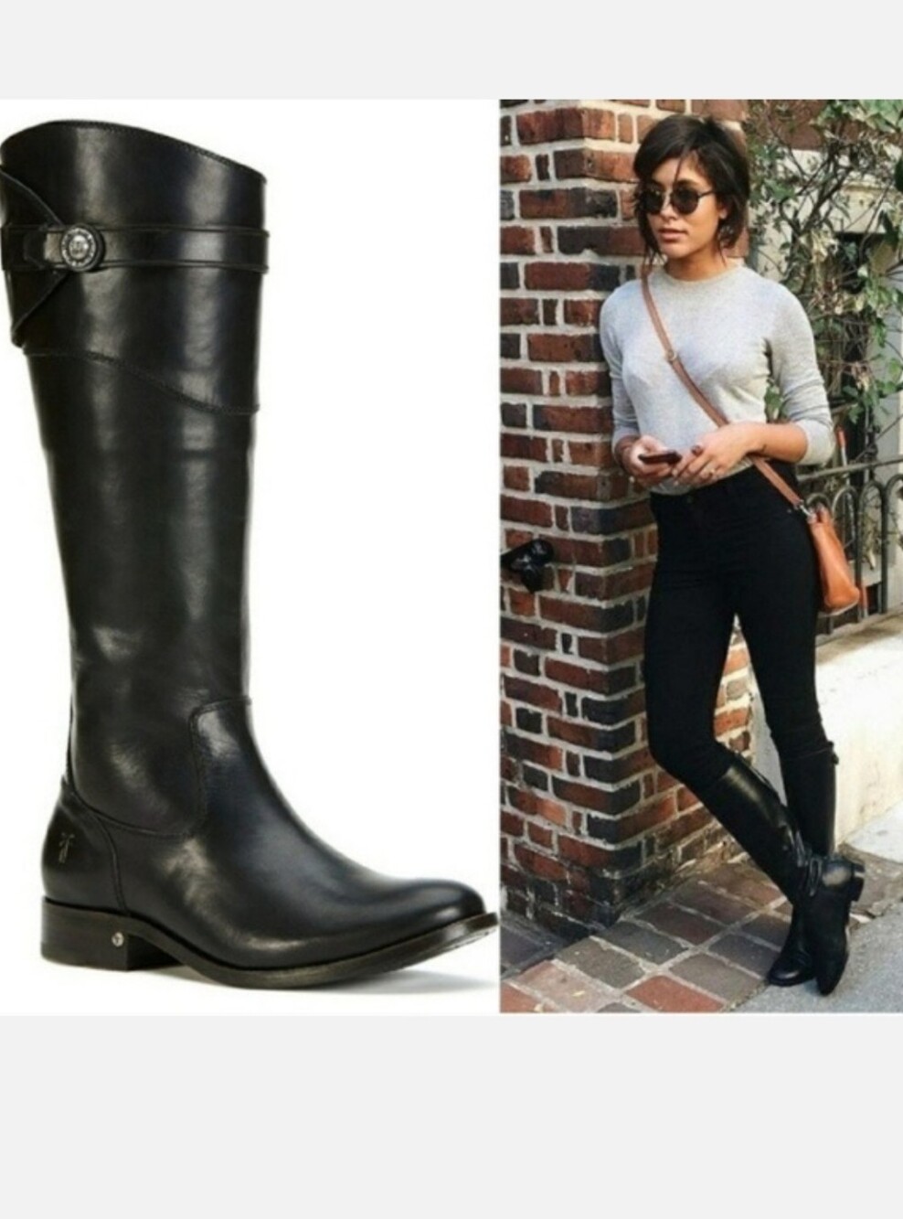 Frye Molly Button Riding Boots In Black Leather Knee-High Size 6.5
